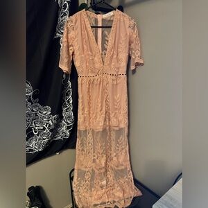Coral lacey boho maxi dress. Size small
